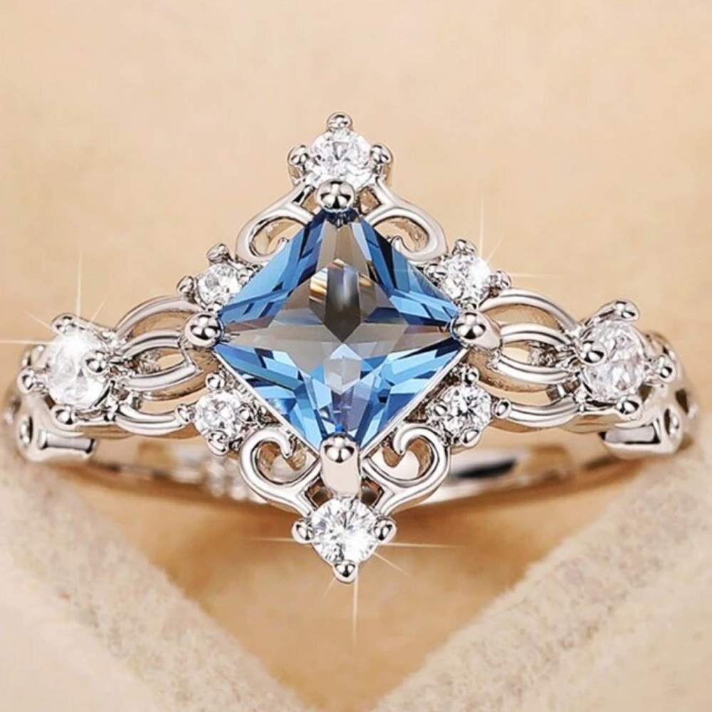 Dainty Blue Silver Victorian Inspired Ring - Picture 9 of 13